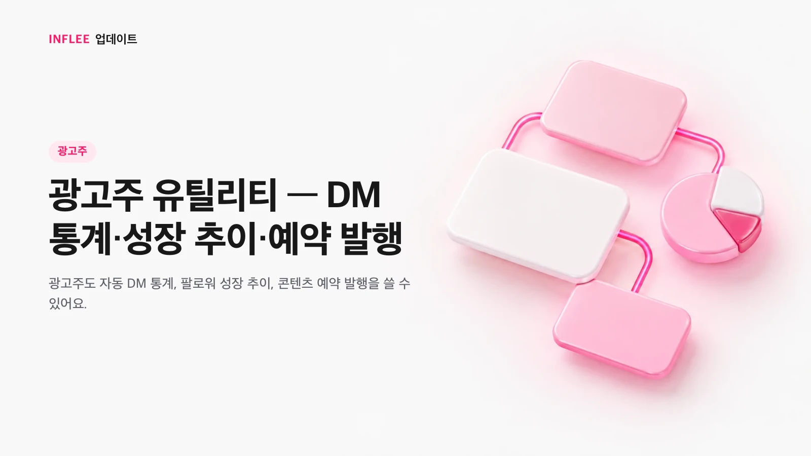 광고주 유틸리티 — DM 통계·성장 추이·예약 발행 — 광고주 대상 인플리 릴리스 노트 소개 이미지