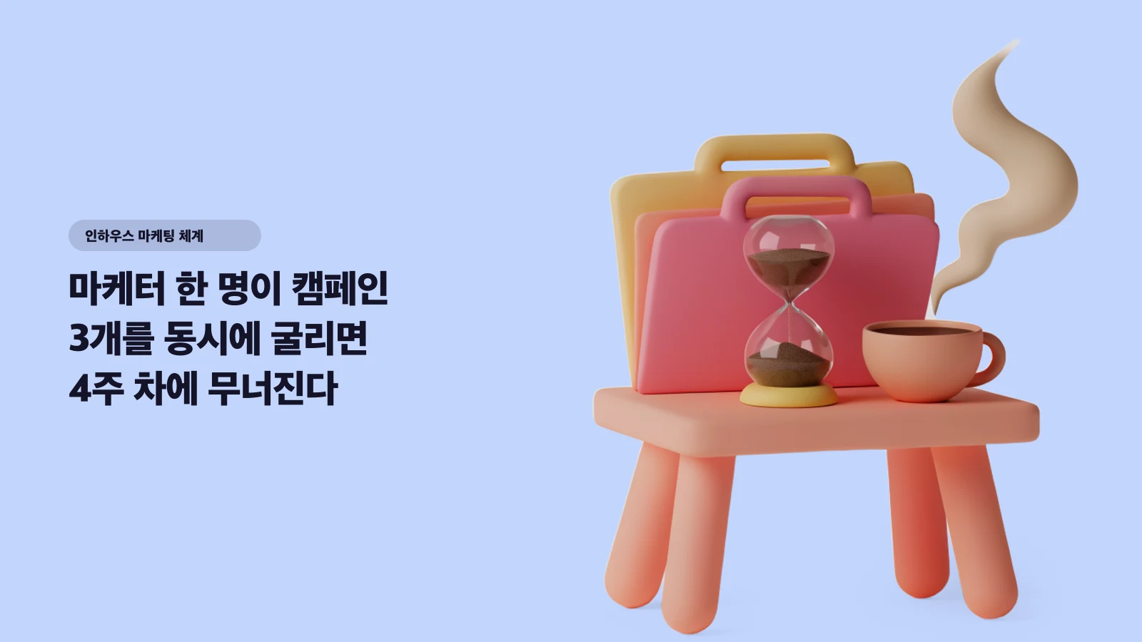 마케터 한 명이 캠페인 3개를 동시에 굴리면 4주 차에 무너진다 — 숏폼 담당자의 업무 분해와 채용 기준