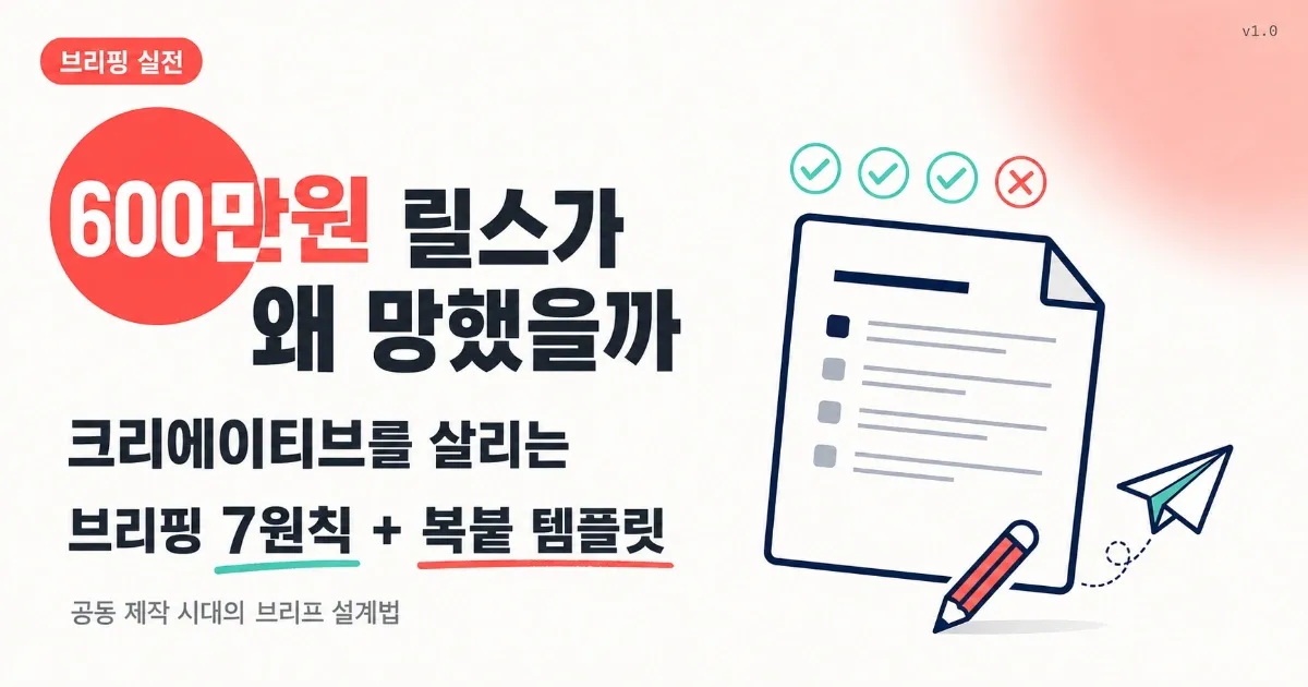 600만원 릴스가 왜 망했을까 — 크리에이티브를 살리는 브리핑 7원칙 + 복붙 템플릿